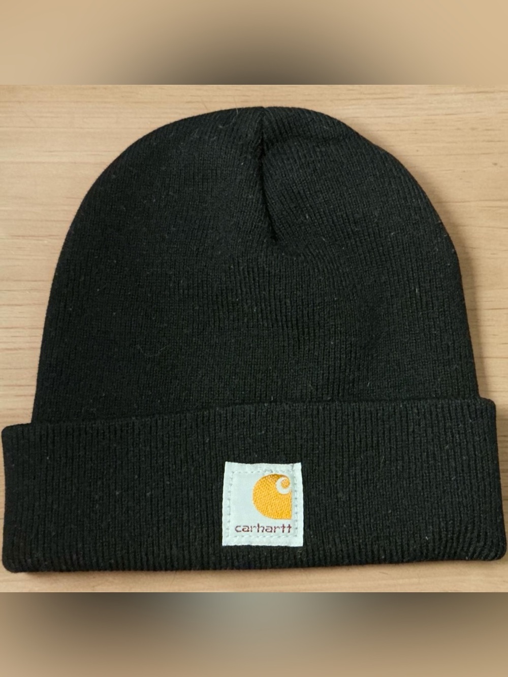 Carhartt Kids Black Knit Cuffed Beanie with Yellow Logo Patch